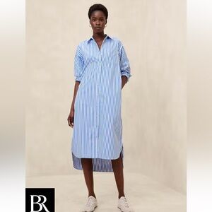 Banana Republic Blue and White Striped High Low button down Dress